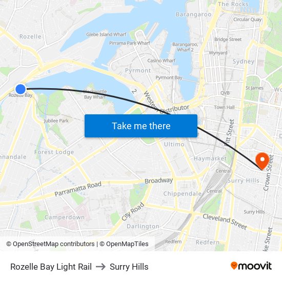 Rozelle Bay Light Rail to Surry Hills map