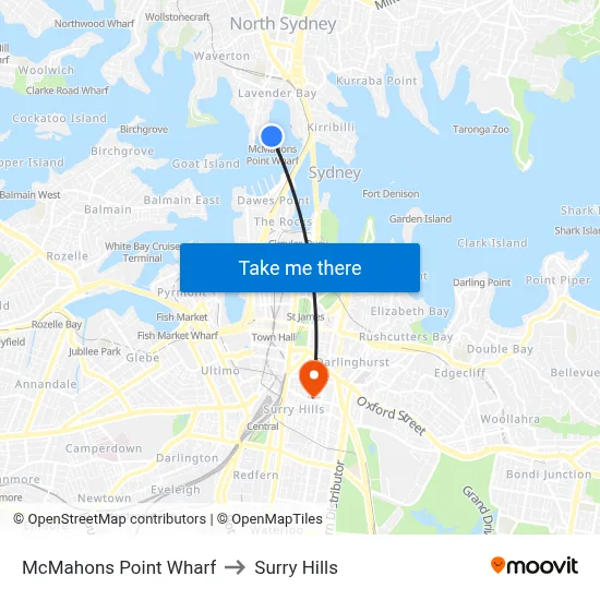 McMahons Point Wharf to Surry Hills map