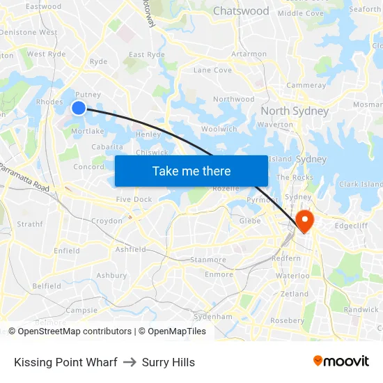 Kissing Point Wharf to Surry Hills map