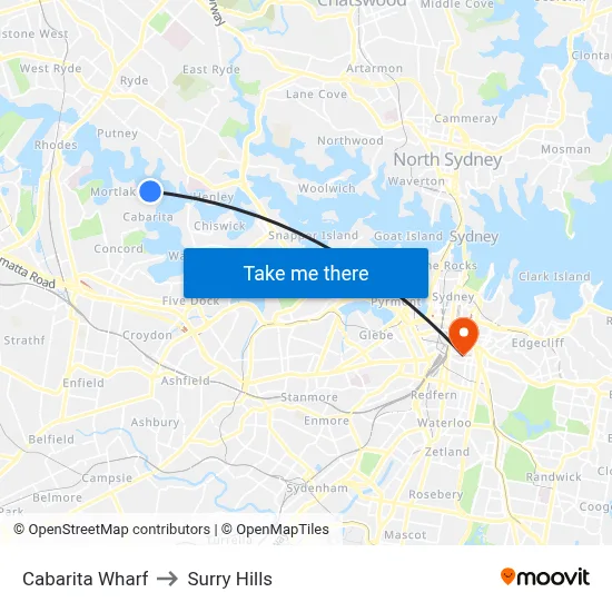 Cabarita Wharf to Surry Hills map