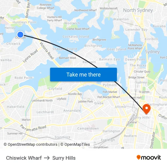 Chiswick Wharf to Surry Hills map
