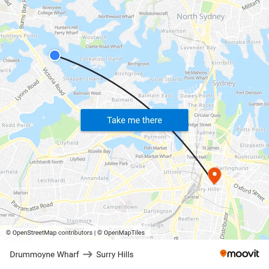 Drummoyne Wharf to Surry Hills map