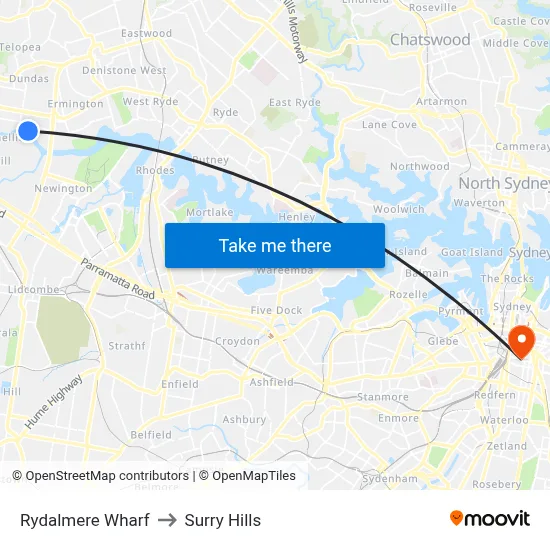 Rydalmere Wharf to Surry Hills map