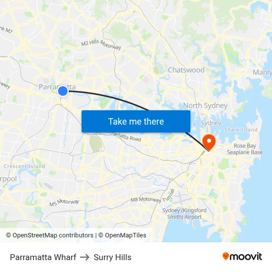 Parramatta Wharf to Surry Hills map
