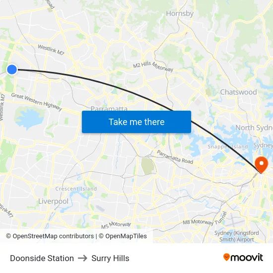 Doonside Station to Surry Hills map