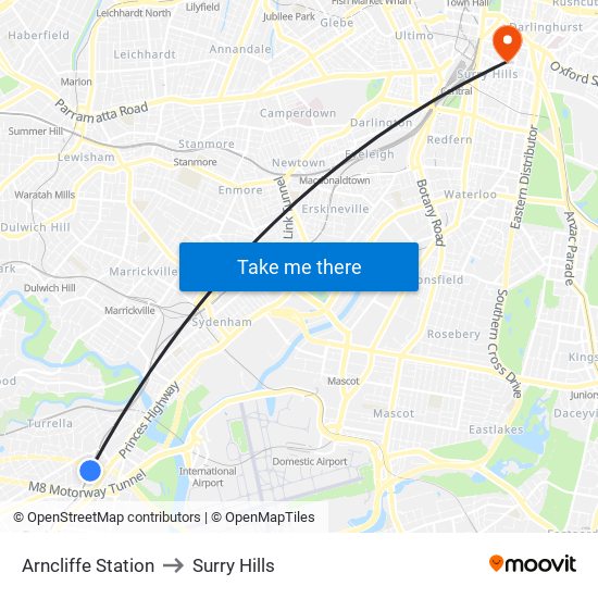 Arncliffe Station to Surry Hills map