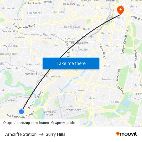Arncliffe Station to Surry Hills map