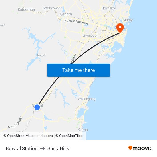 Bowral Station to Surry Hills map