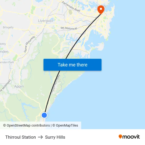 Thirroul Station to Surry Hills map