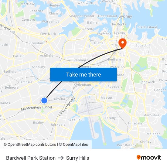 Bardwell Park Station to Surry Hills map