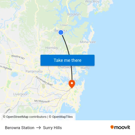 Berowra Station to Surry Hills map