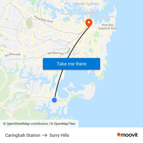 Caringbah Station to Surry Hills map