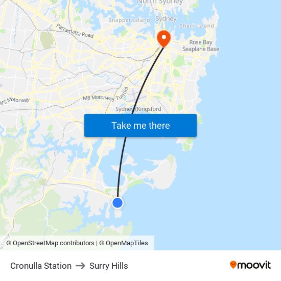 Cronulla Station to Surry Hills map