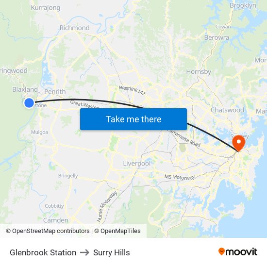 Glenbrook Station to Surry Hills map