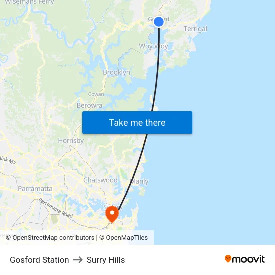 Gosford Station to Surry Hills map