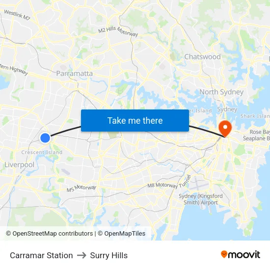 Carramar Station to Surry Hills map