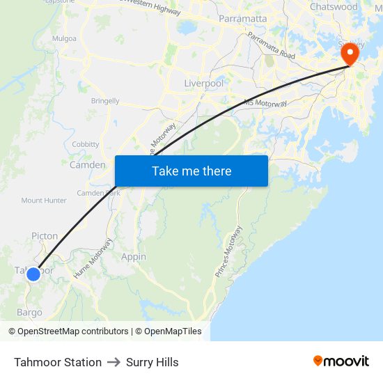 Tahmoor Station to Surry Hills map