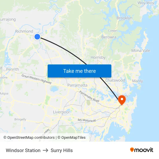 Windsor Station to Surry Hills map