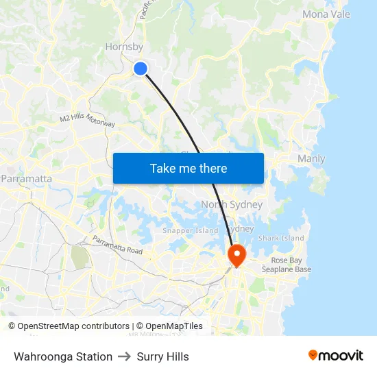 Wahroonga Station to Surry Hills map
