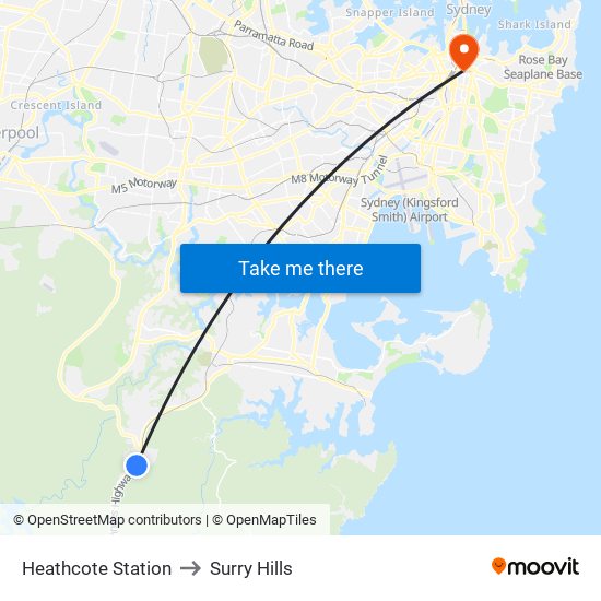 Heathcote Station to Surry Hills map