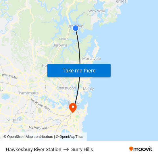 Hawkesbury River Station to Surry Hills map