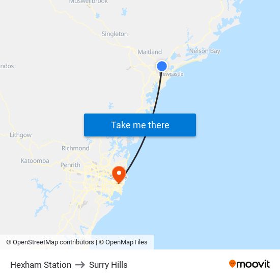 Hexham Station to Surry Hills map