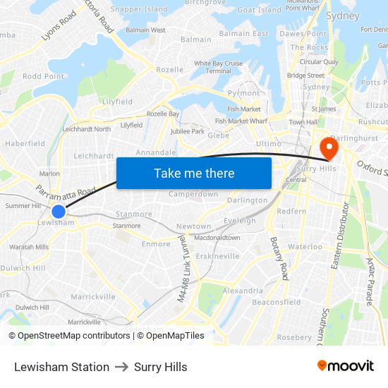 Lewisham Station to Surry Hills map