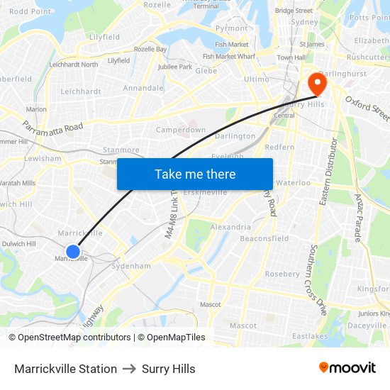 Marrickville Station to Surry Hills map