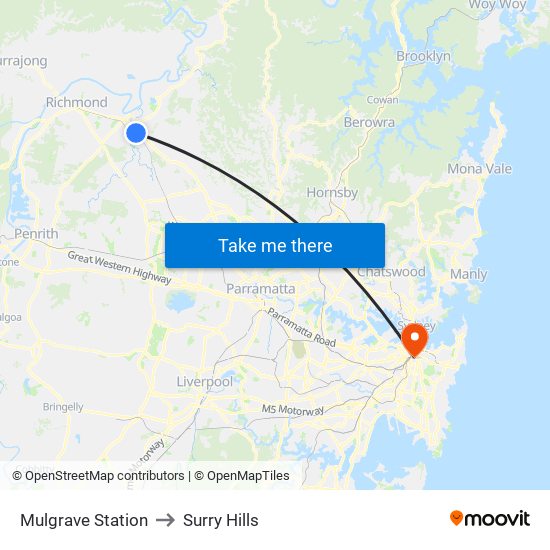 Mulgrave Station to Surry Hills map