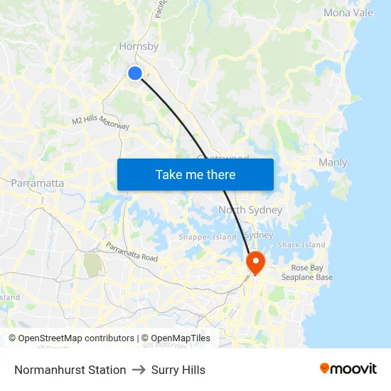 Normanhurst Station to Surry Hills map