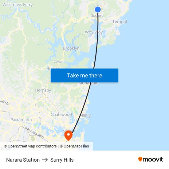 Narara Station to Surry Hills map