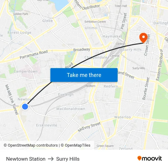 Newtown Station to Surry Hills map