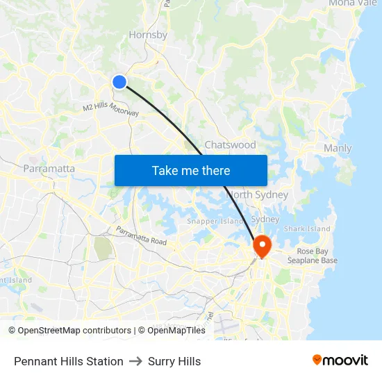 Pennant Hills Station to Surry Hills map