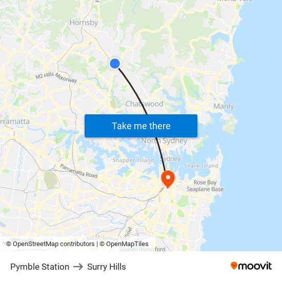 Pymble Station to Surry Hills map