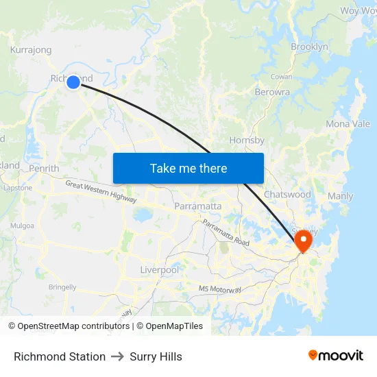 Richmond Station to Surry Hills map