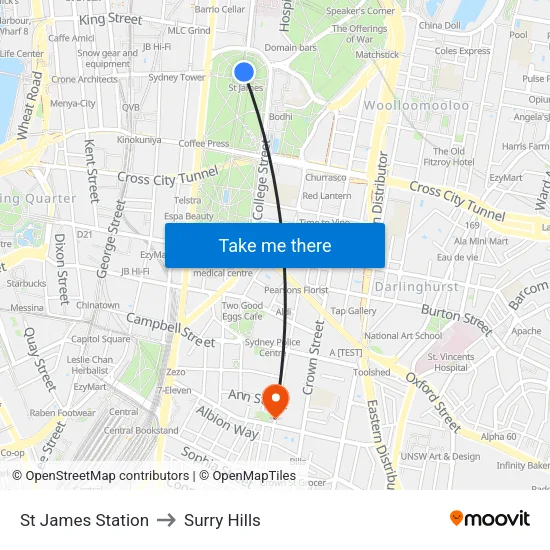 St James Station to Surry Hills map