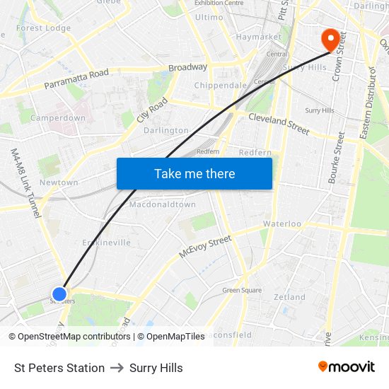 St Peters Station to Surry Hills map
