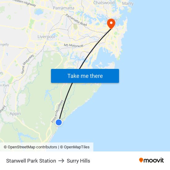 Stanwell Park Station to Surry Hills map