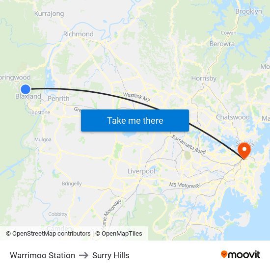 Warrimoo Station to Surry Hills map