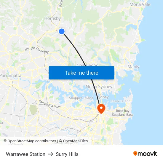 Warrawee Station to Surry Hills map