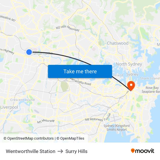 Wentworthville Station to Surry Hills map