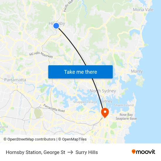 Hornsby Station, George St to Surry Hills map