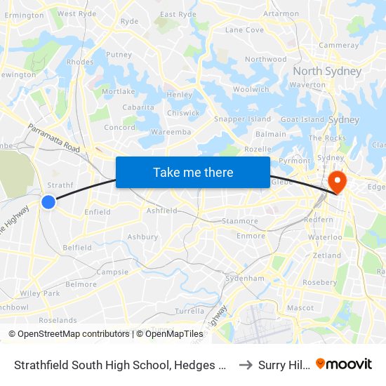 Strathfield South High School, Hedges Ave to Surry Hills map