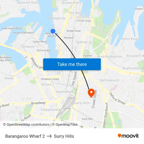 Barangaroo Wharf 2 to Surry Hills map