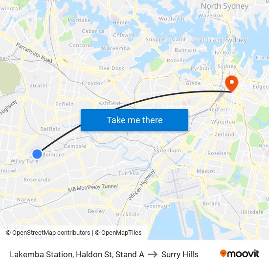 Lakemba Station, Haldon St, Stand A to Surry Hills map