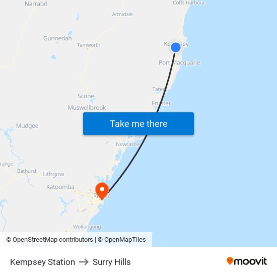 Kempsey Station to Surry Hills map