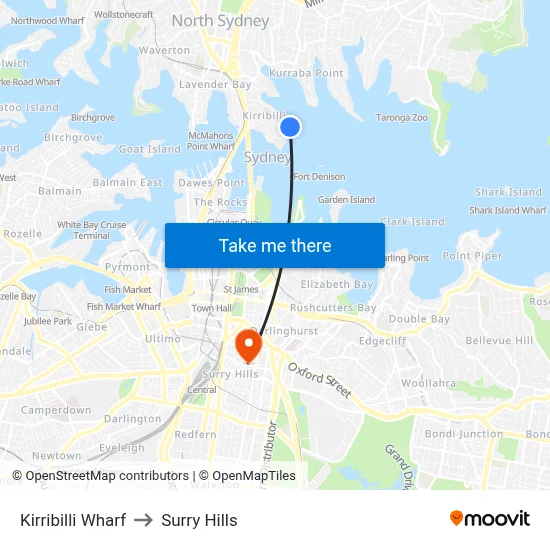 Kirribilli Wharf to Surry Hills map