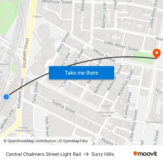 Central Chalmers Street Light Rail to Surry Hills map