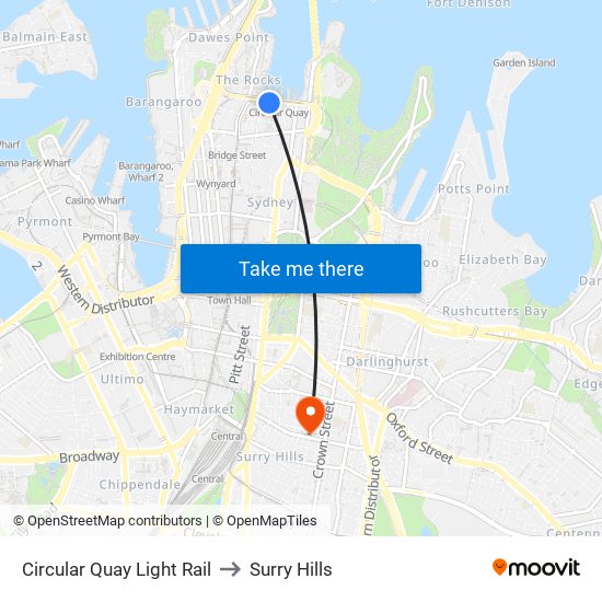 Circular Quay Light Rail to Surry Hills map