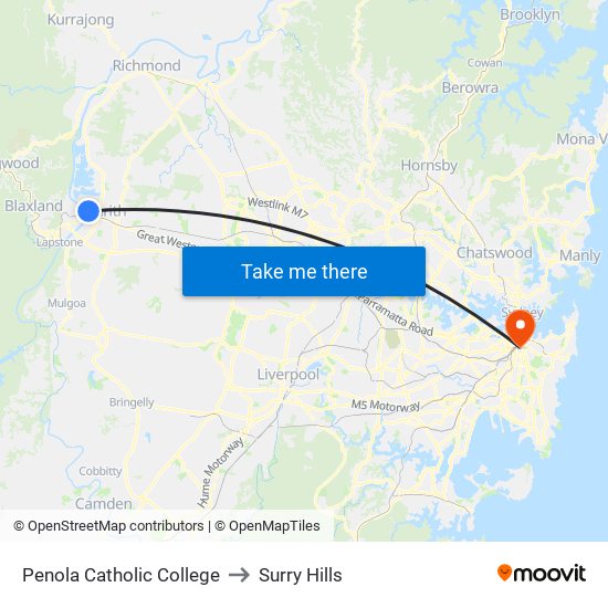 Penola Catholic College to Surry Hills map